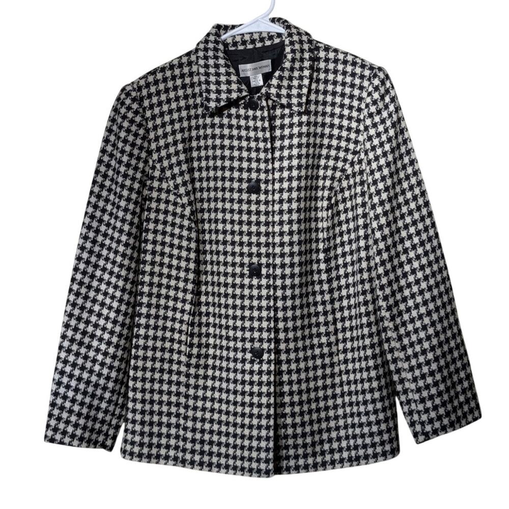VTG August Max Woman Black/White Houndstooth Button Front Lined Jacket Sz 12W - Picture 10 of 10